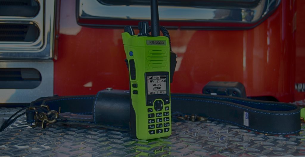 A P25 Kenwood two-way radio from the Viking series.