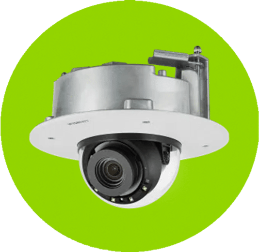 A steel video security camera, which is part of a video security, or CCTV, system. Pelco-made.