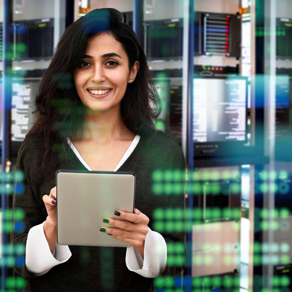 Female IT engineer in data center