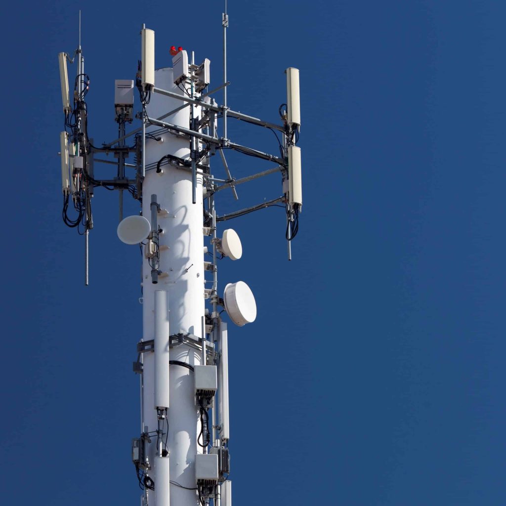 The top of a cell phone tower.